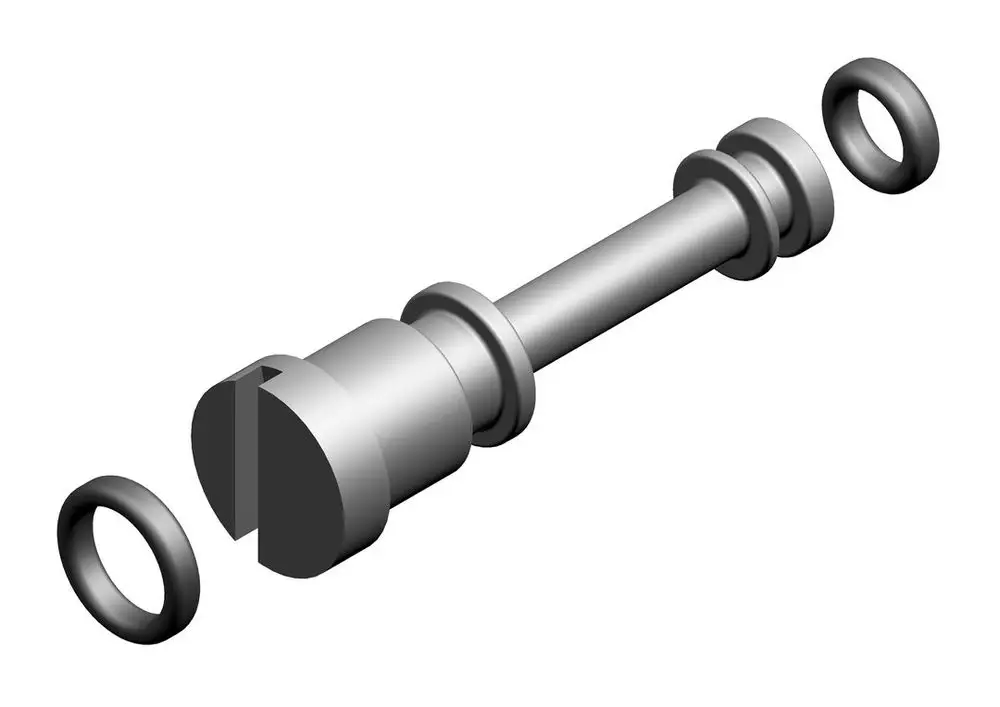 BOSCH-Spindel in schematic Darstellung, bestehend aus einem zylindrischen Teil mit einem geschlitzten Ende und zwei O-Ringen, die um den zylindrischen Teil platziert sind.